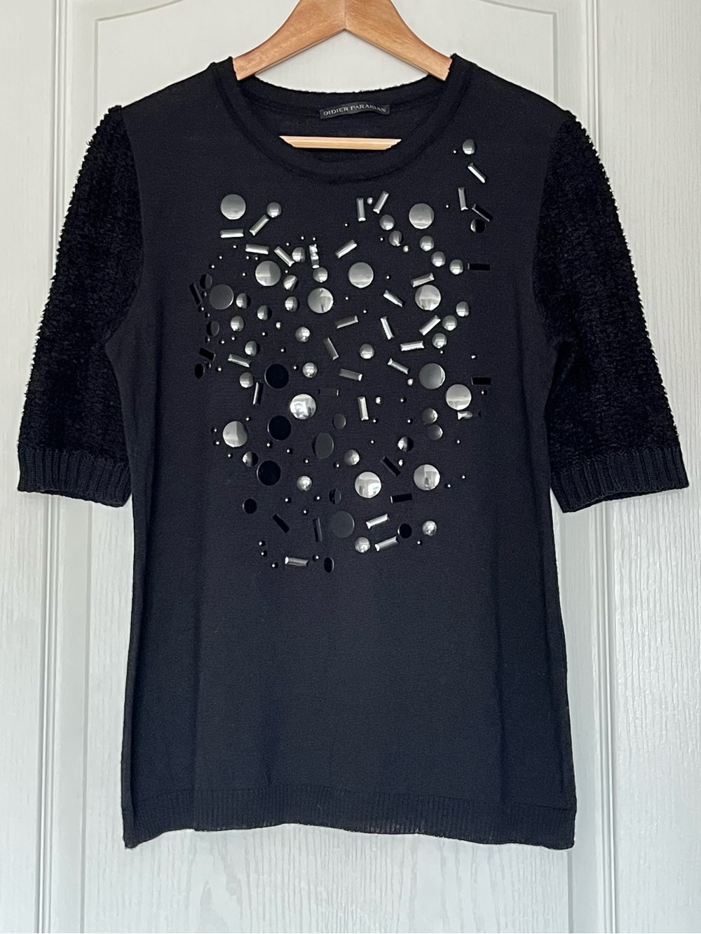 Didier Parakian France Wool Blend Black Embellished Knit Top M Made in Italy